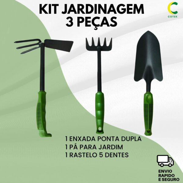 Kit Jardinagem 3 peças Jardim Vassoura Enxada Rastelo Resistente Jardinagem Enxada Pá Rastelo Rastel 5 Dentes 9 Dentes Ancinho Metal Resistente Casa