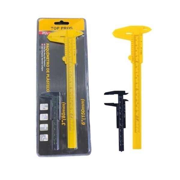 Kit Paquímetro 2pçs Paquímetro Amarelo 6" 150mm e Paquímetro Preto 3" 80mm
