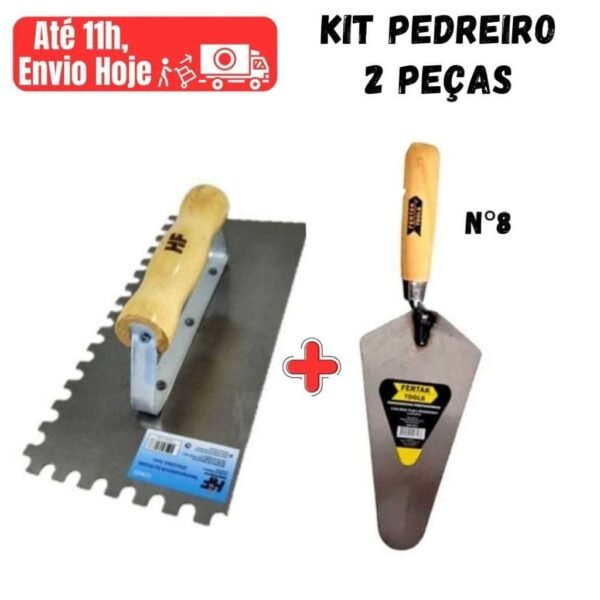 Kit Pedreiro - Desempenadeira de aço dentada 12x25 e Colher de Pedreiro
