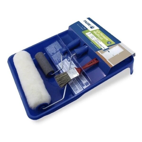 Kit Pintura 5 Peças Multiuso Tigre Rolo De Pintura Para Parede 23cm Suporte Bandeja Trincha Rolinho