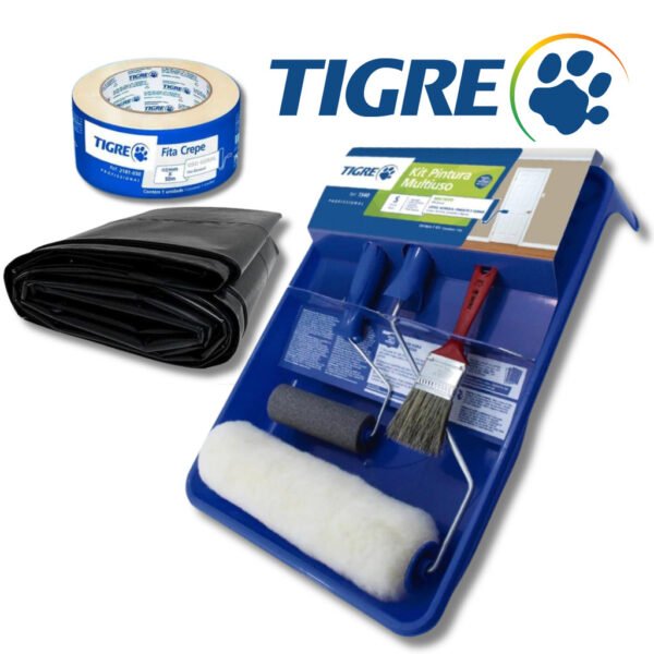 Kit Pintura 5 Peças para Parede Lã Econômica Tigre + Fita Crepe 48mmx50M + 2 Metros Lona de Pintura