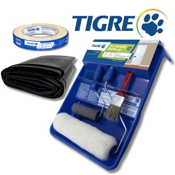 Kit Pintura para Parede Lã Econômica Tigre+ 2 Metros Lona de Pintura + Fita Crepe 24mmx50M Kit Tigre