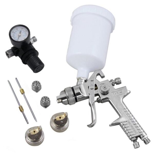 Kit Pistola Pintura HVLP 600ml c 3 Jogos de Reparo e Bicos - 1.4, 1.7 e 2.0mm, Manômetro - FORTGPRO