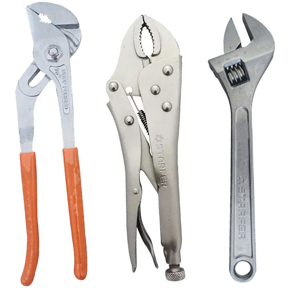 Kit Reparo Hidráulico Alicate Bomba DAgua 10″ + Pressão 10″ + Chave Ajustável Inglesa 6″
