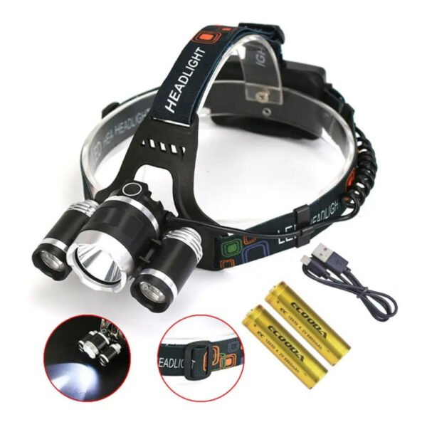 Lanterna Farol De Cabeça Bike Camping Recarregável 3 Led Cor da luz Branco