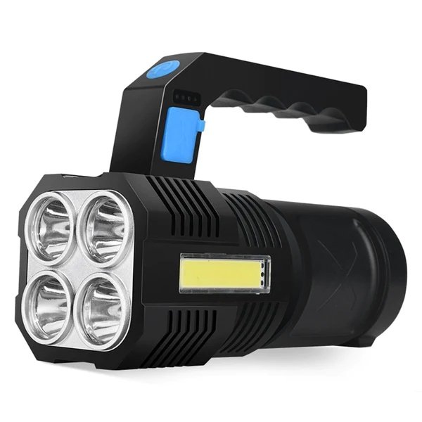 Lanterna LED Quad-Core Brilhante, Bateria de Lítio de 1200mAh, Vida útil de 20000H, exibição de quantidade elétrica de 4 classes, lanterna quad-core externa 10W