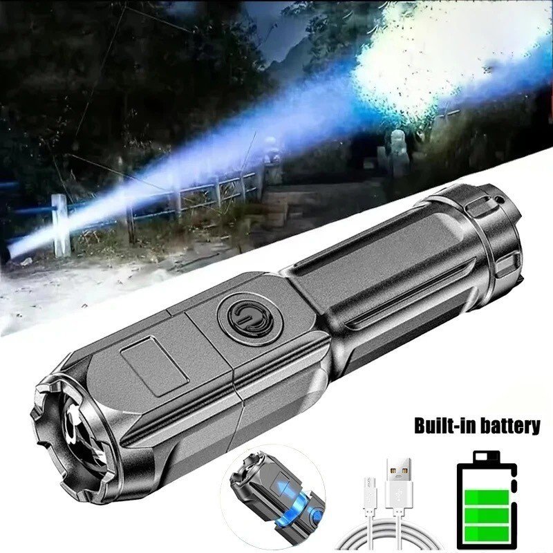 Lanterna Tática Potente Recarregável USB Led Luz Forte Com Zoom Direcional Resistente A Água
