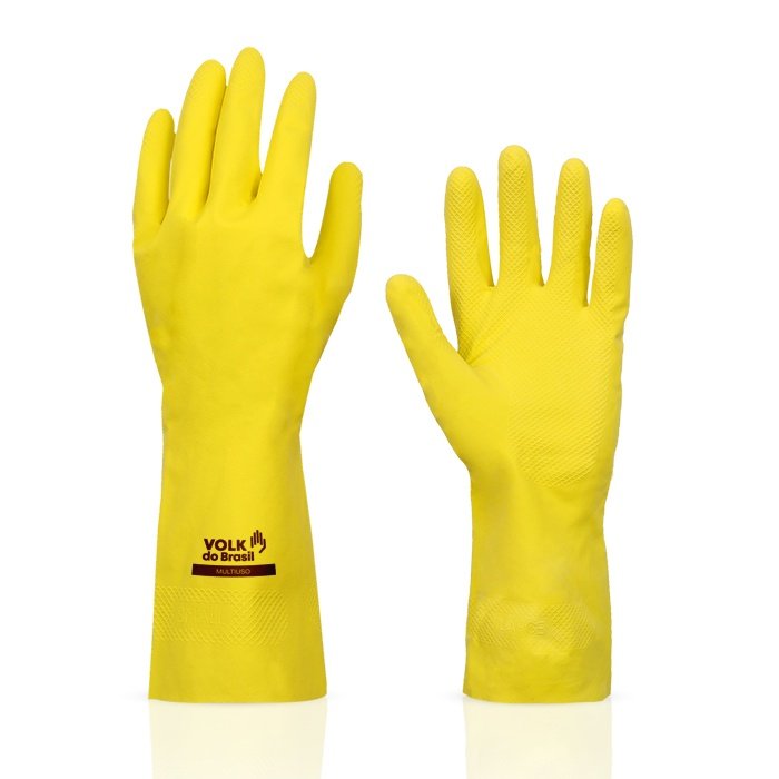 12 Pares de Luva Látex Multiuso Slim Amarela Limpeza Volk com Luva de Segurança