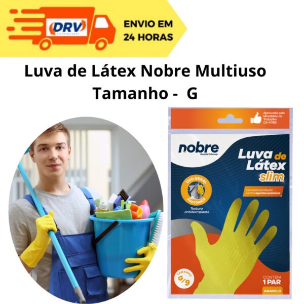 Luva Multiuso Amarela Látex Nobre Tamanho G - Luva de látex Amarela