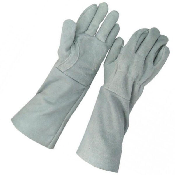 Luva Raspa Cano Longo Punho 20cm Couro Reforçada Pedreiro Soldador Top Resistente Super Macia