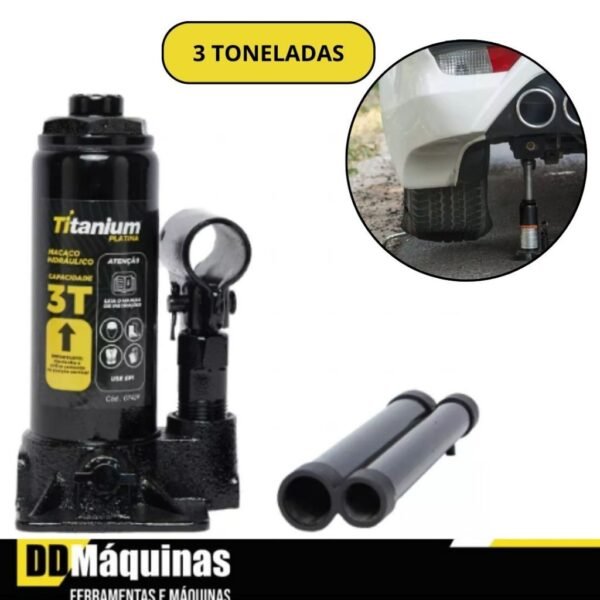 Macaco Hidráulico Tipo Garrafa 3 Toneladas - Titanium