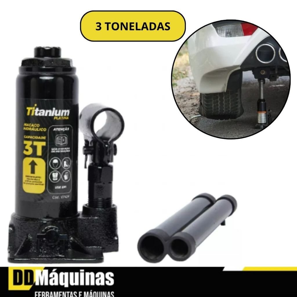 Macaco Hidráulico Tipo Garrafa 3 Toneladas – Titanium