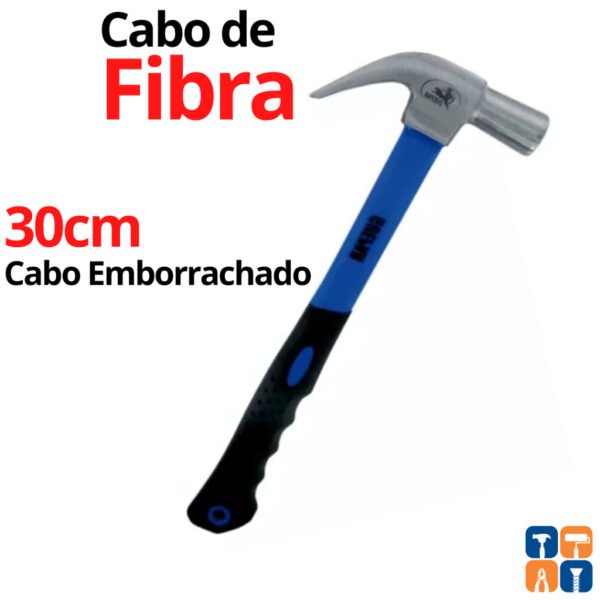 Martelo Unha 28cm Cabo Fibra de Vidro Martelo Unha Profissional Cabo Emborrachado