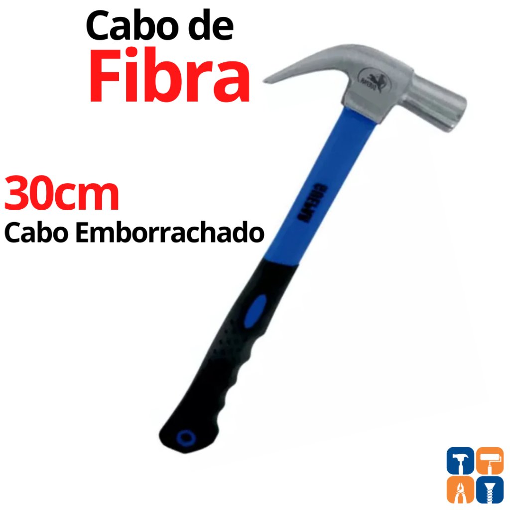 Martelo Unha 28cm Cabo Fibra de Vidro Martelo Unha Profissional Cabo Emborrachado