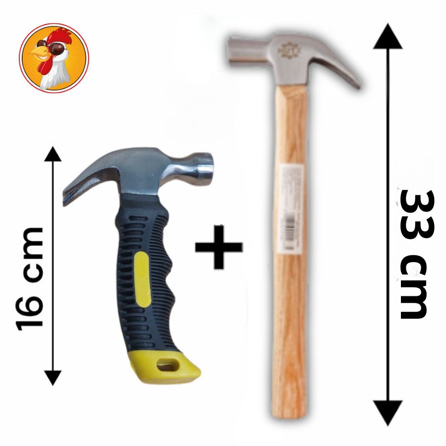 Martelo Unha Profissional 32cm + Mini Martelo 16cm Com Cabo Emborrachado e Fibra Portátil