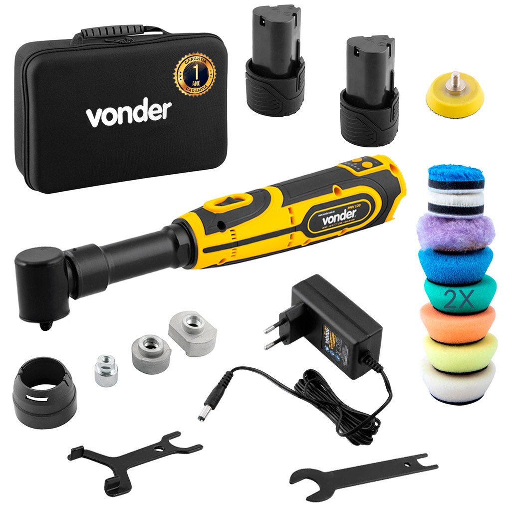 MIni Politriz 80 W Rotativa e Orbital Vonder 3 em 1 com 2 Baterias 2Ah + 25 Acessórios 4100 rpm