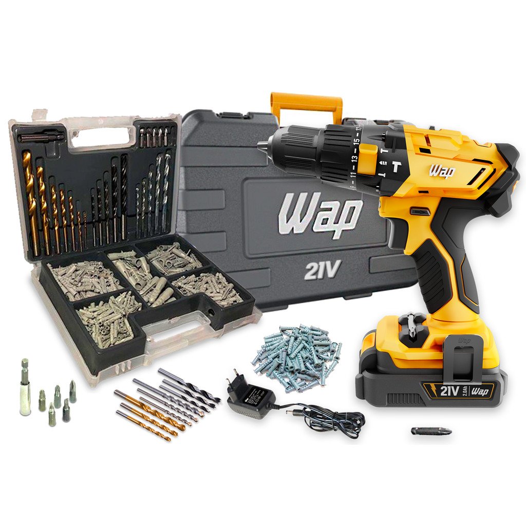 Parafusadeira Furadeira Impacto 21V K21 WAP + Kit 300 Peças