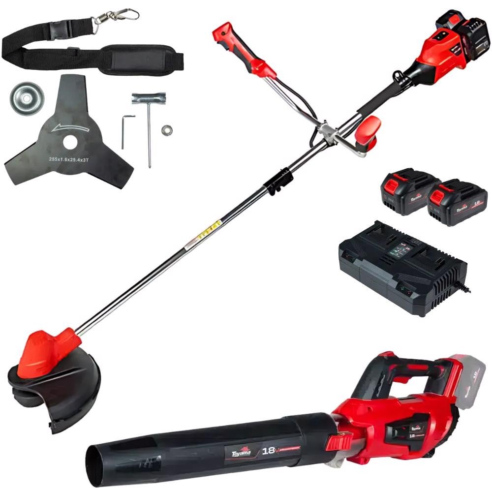 Roçadeira Lateral 18V com Baterias e Carregador + Soprador Lateral 18V TBT18+18BC300-K TOYAMA