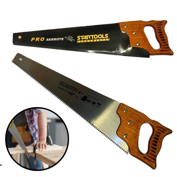 Serrote Para Madeira Profissinal 18" Cabo Madeira 6 Dentes P/ Pol Temperado Aço Carbono
