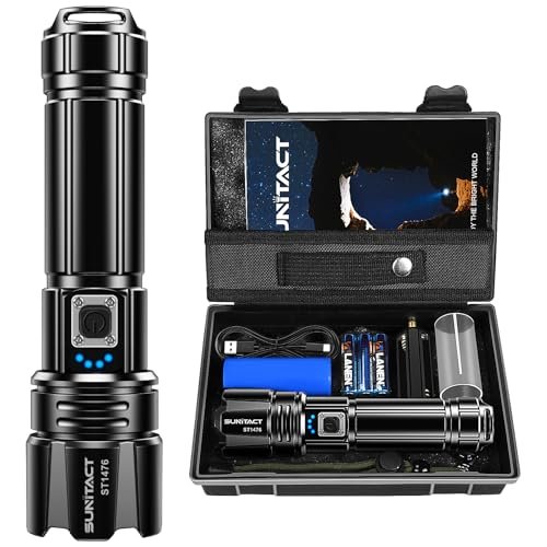 Lanterna Led Recarregável, Lanterna Tatica Militar 10000 Lumens XHP70.2 Lanterna a Pilha, USB Lanternas Taticas Super Potentes Led Recarregavel, Ideal para Camping, Pesca e Emergências Sunitact