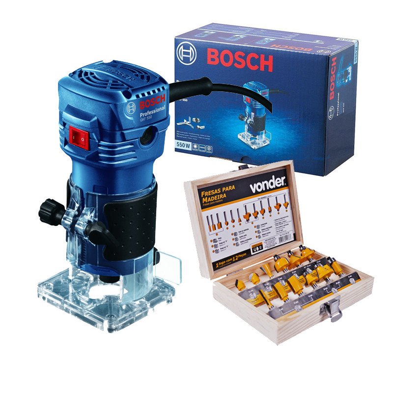 Tupia Elétrica GKF550 Bosch 550W Profissional + Fresas 12 Peças