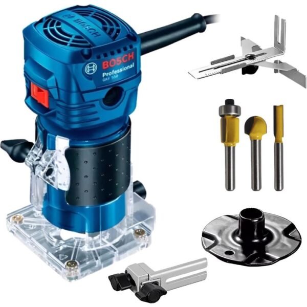Tupia Profissional 6MM 550W 2 Pinças GKF550 BOSCH + Jogo de Fresas Haste 6MM 3 Peças EVJF-03 EVALD